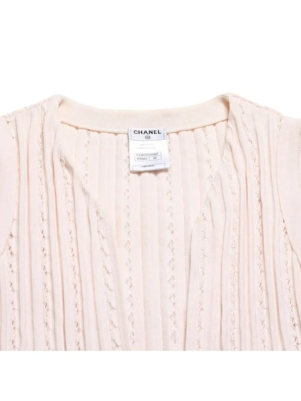 Chanel Cardigan Pearl Button CC Logo Cotton Rayon Polyester Pink